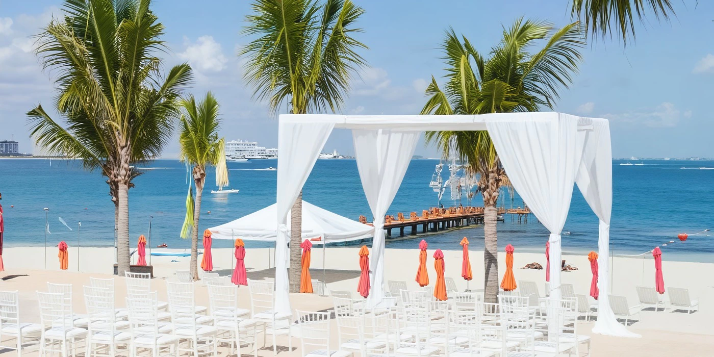 Pool Gazebo wedding venue at Breathless Cancun Soul with beachfront ceremony setup and ocean views