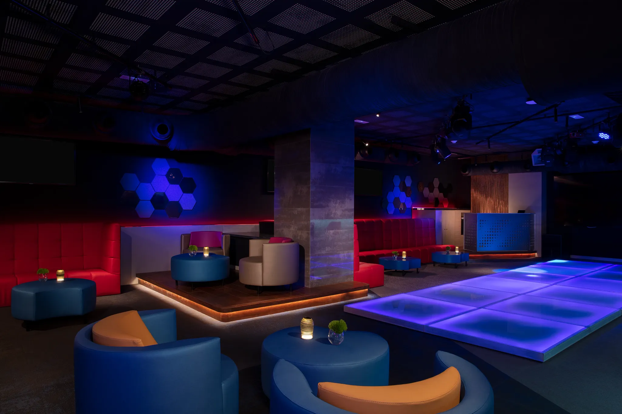 After Dark Nightclub at Breathless Cancun Soul with LED dance floor, lounge seating, and vibrant nightlife atmosphere.