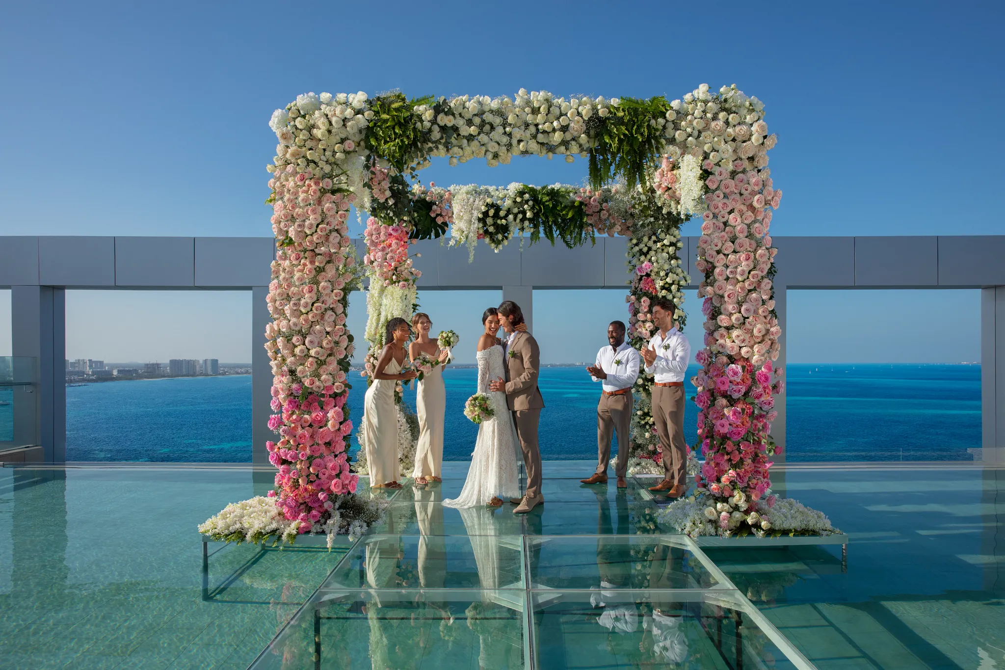 Oceanfront wedding ceremony at the Ceremony Terrace at Breathless Cancun Soul